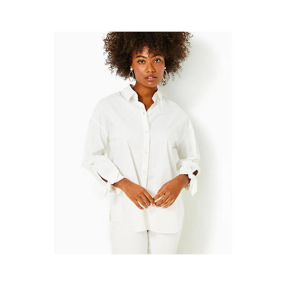 Lilly Pulitzer Tops - Lilly Pulitzer Lesia White Relaxed Button Down 3/4 Sleeve Shirt Top- Size Medium
